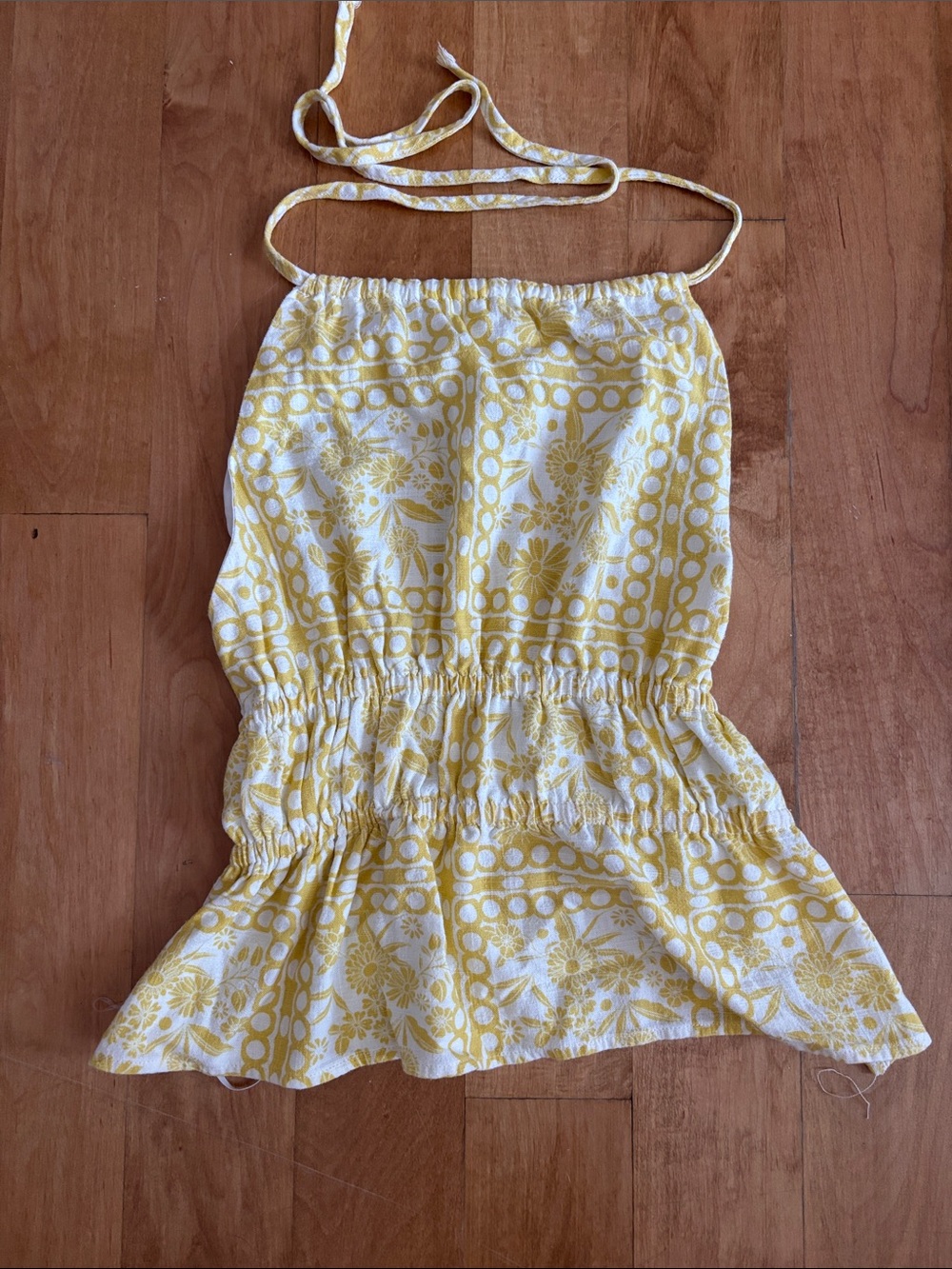 Yellow Floral Smocked Mini Skirt with Halter Tie